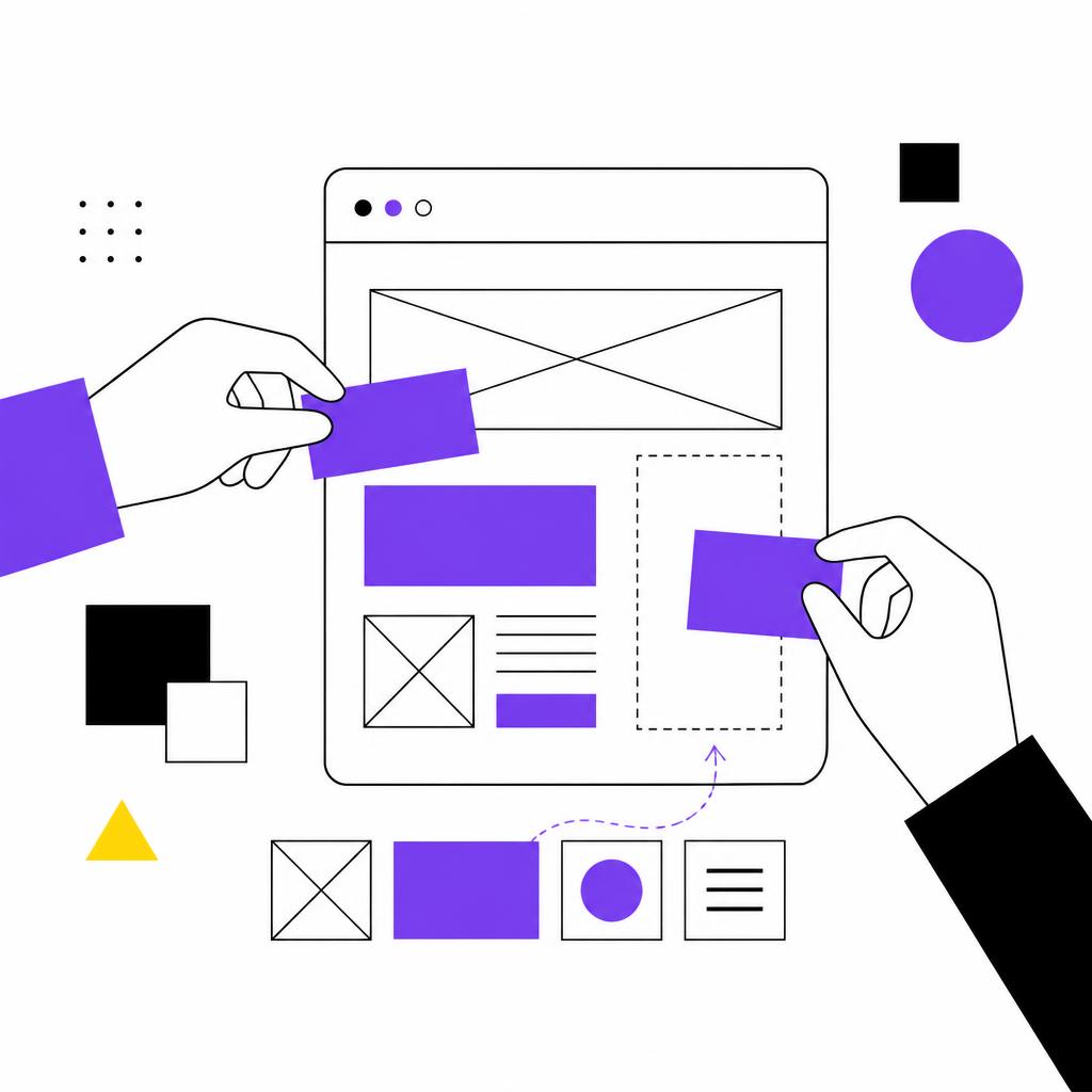 Editorial illustration of two hands assembling modular blocks of an interface