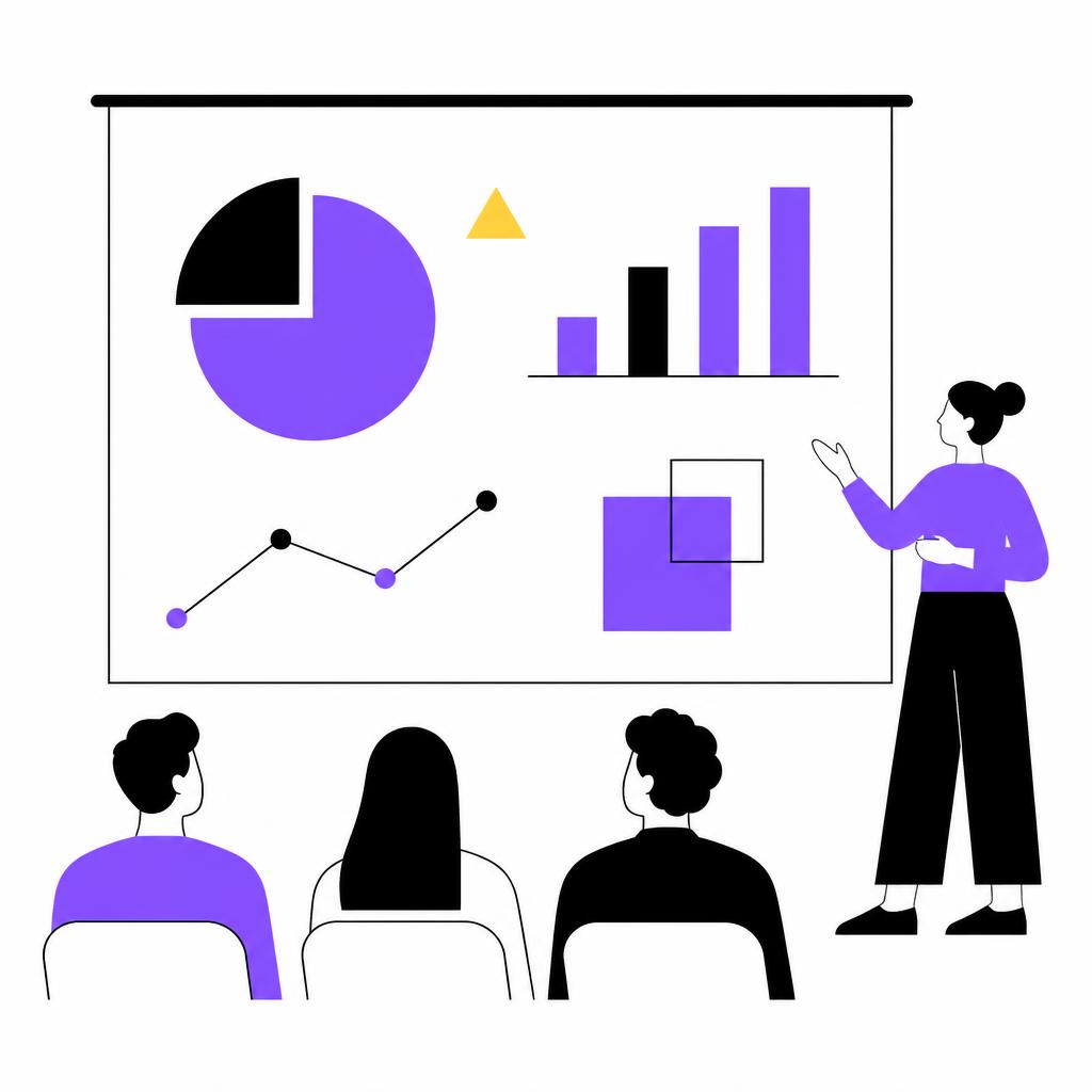Editorial illustration of a demo with a projected screen and people watching